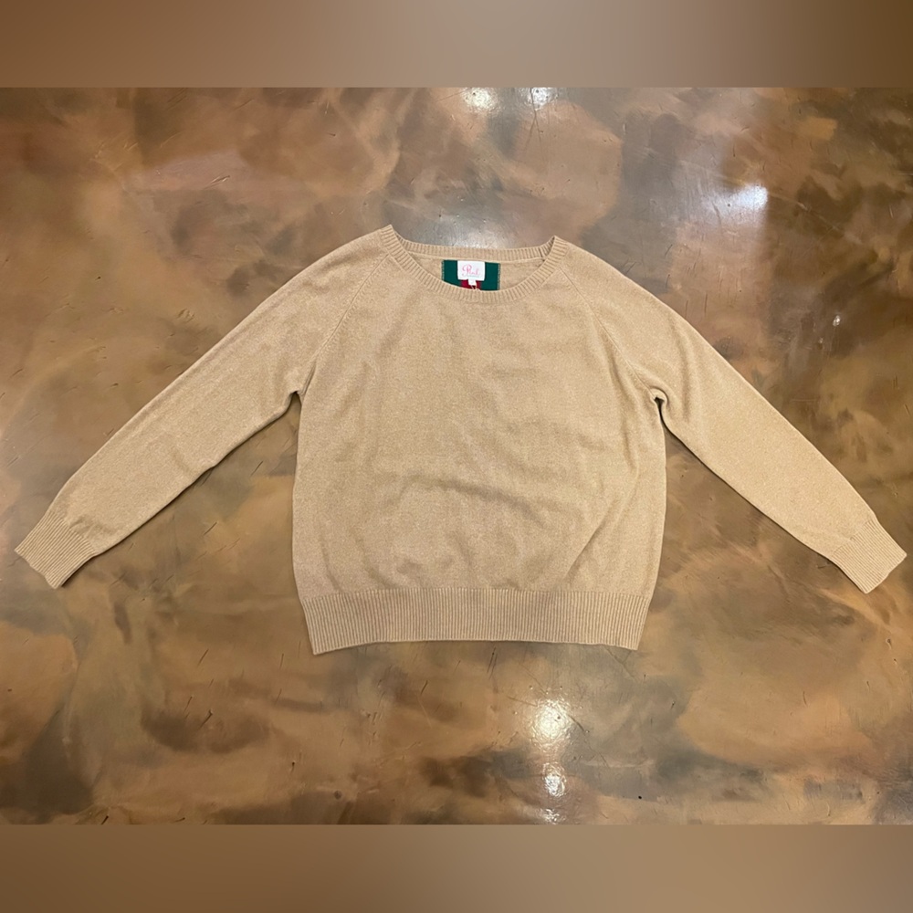 PINK PINEAPPLE - Taupe Cashmere Sweater with Pattern on Back NWT - Picture 3 of 9